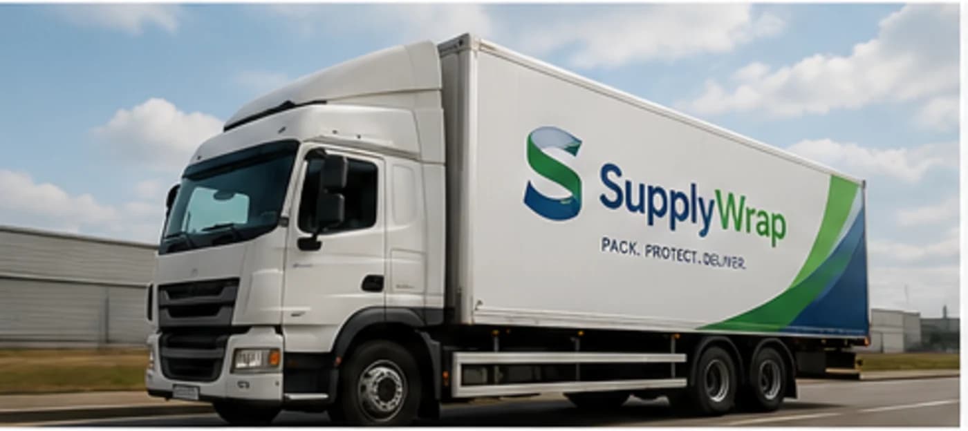 SupplyWrap delivery vehicle outside a warehouse
